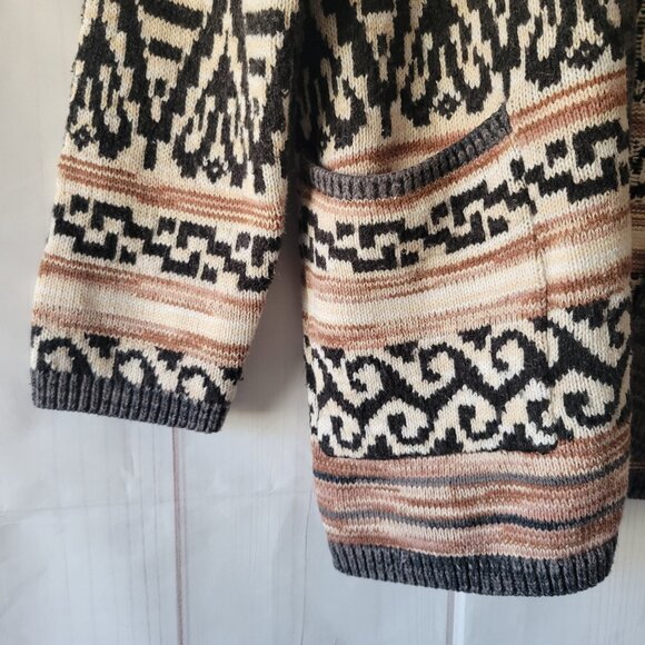 Buckle Lucky Brand Jacquard Boyfriend Open Front Knit Cardigan Sweater, Western - Picture 2 of 10